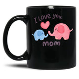 I Love You Mom Watercolor Elephants Black Coffee Mug
