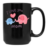 I Love You Mom Watercolor Elephants Black Coffee Mug - Black