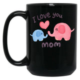 I Love You Mom Watercolor Elephants Black Coffee Mug