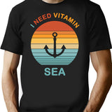 I Need Vitamin Sea Sunset Retro Vintage T-Shirt - Black