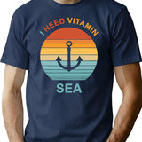 I Need Vitamin Sea Sunset Retro Vintage T-Shirt - Navy
