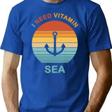 I Need Vitamin Sea Sunset Retro Vintage T-Shirt - Blue