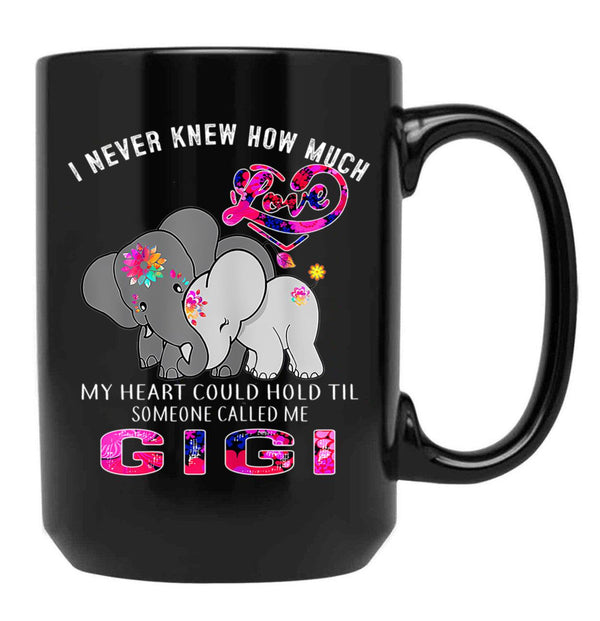 I Never Knew How Much My Heart Could Hold Til Someone Called Me Gigi Elephant Hippie Black Coffee Mug - Black