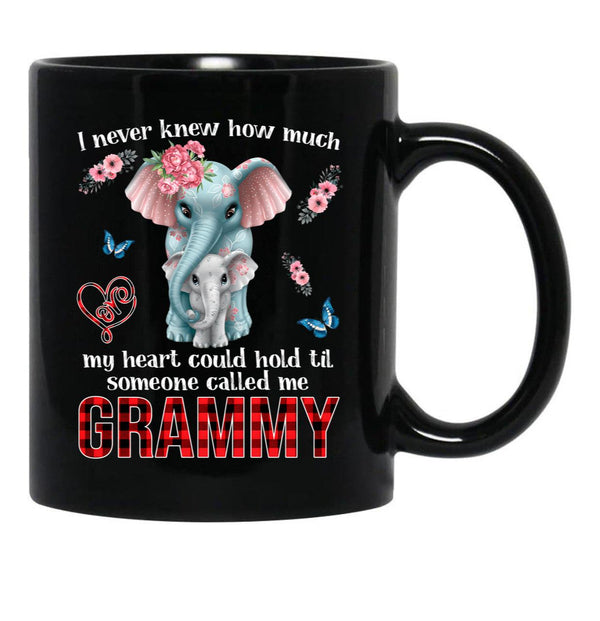 I Never Knew How Much My Heart Could Hold Til Someone Called Me Grammy Funny Cute Colorful Vintage Elephant Black Coffee Mug - Black