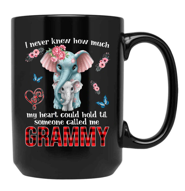 I Never Knew How Much My Heart Could Hold Til Someone Called Me Grammy Funny Cute Colorful Vintage Elephant Black Coffee Mug - Black