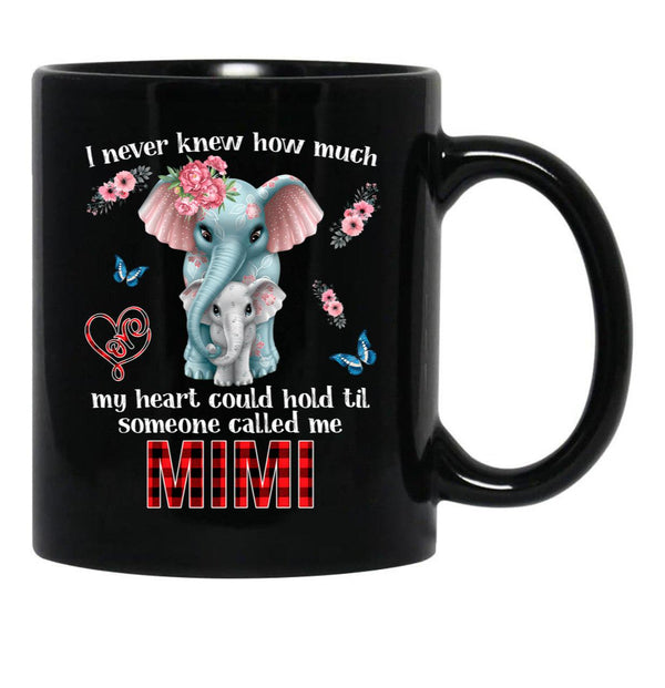 I Never Knew How Much My Heart Could Hold Til Someone Called Me Mimi Funny Cute Colorful Vintage Elephant Black Coffee Mug - Black