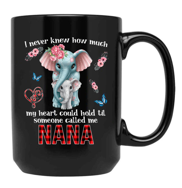 I Never Knew How Much My Heart Could Hold Til Someone Called Me Nana Funny Cute Colorful Vintage Elephant Black Coffee Mug - Black