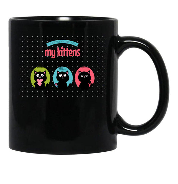 I Present My Kitten Black Coffee Mug - Black