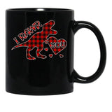 I Rawr You Valentine T-Rex Love You Buffalo Plaid Black Coffee Mug - Black