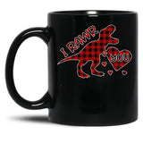 I Rawr You Valentine T-Rex Love You Buffalo Plaid Black Coffee Mug