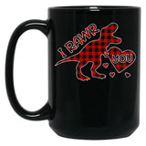 I Rawr You Valentine T-Rex Love You Buffalo Plaid Black Coffee Mug