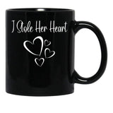 I Stole Her Heart Funny Valentines Day 2022 Saying For Couple Black Coffee Mug - Black