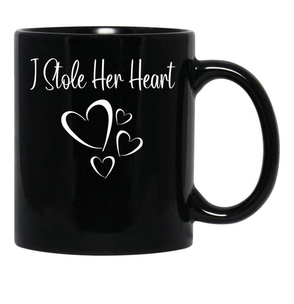 I Stole Her Heart Funny Valentines Day 2022 Saying For Couple Black Coffee Mug - Black