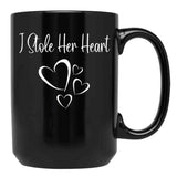 I Stole Her Heart Funny Valentines Day 2022 Saying For Couple Black Coffee Mug - Black