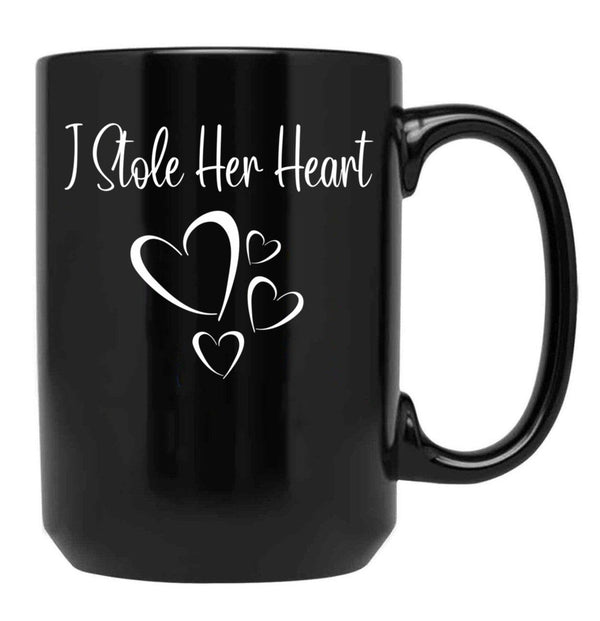 I Stole Her Heart Funny Valentines Day 2022 Saying For Couple Black Coffee Mug - Black