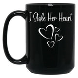 I Stole Her Heart Funny Valentines Day 2022 Saying For Couple Black Coffee Mug