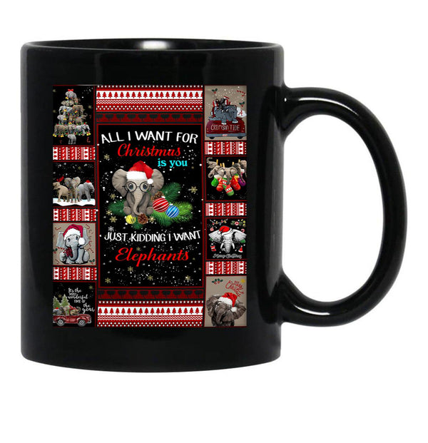 I Want Elephants For Christmas-Gigapixel Black Coffee Mug - Black