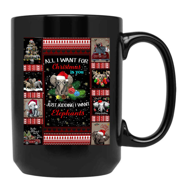 I Want Elephants For Christmas-Gigapixel Black Coffee Mug - Black