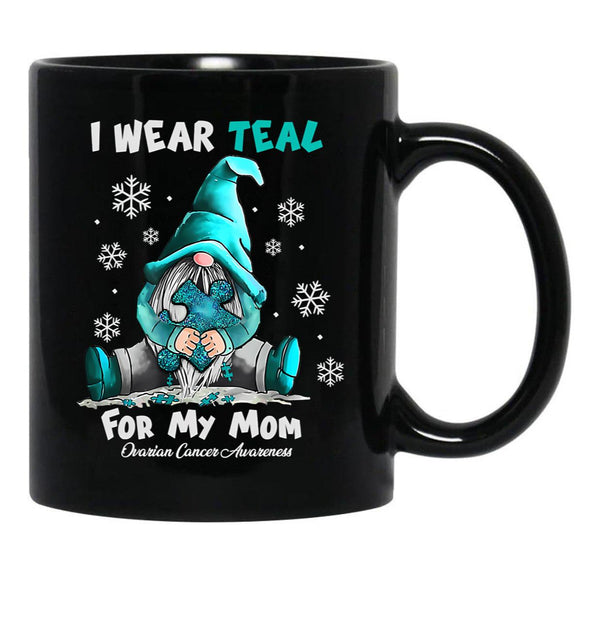 I Wear Teal My Mom Funny Gnomes Black Coffee Mug - Black