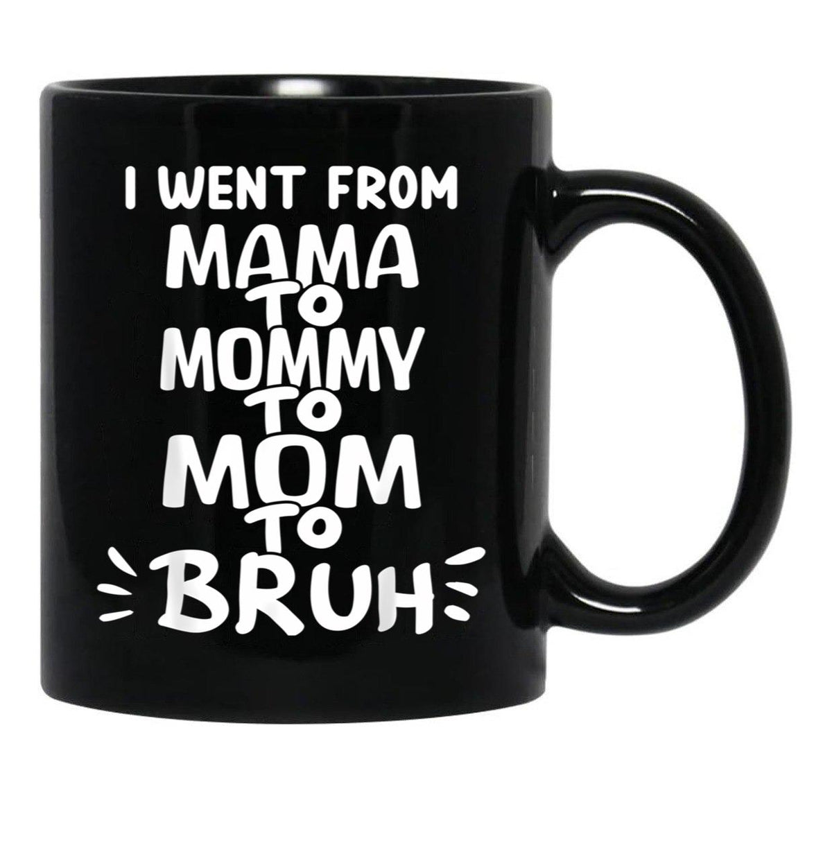I Went From Mama To Mommy To Mom To Bruh (35) Black Coffee Mug - Black