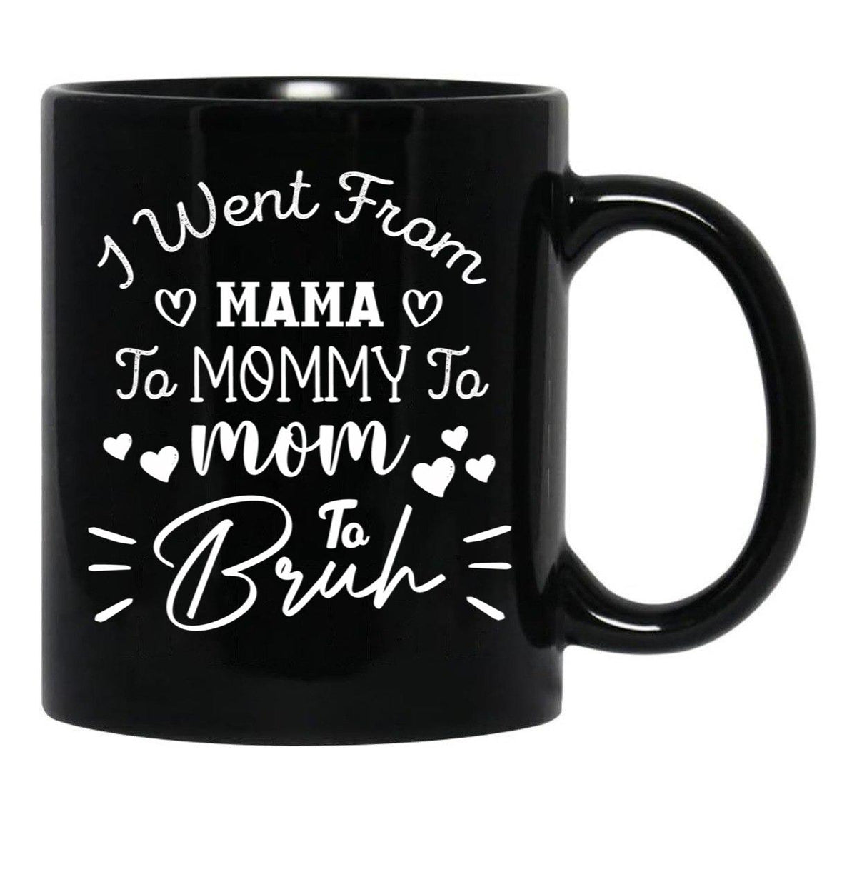 I Went From Mama To Mommy To Mom To Bruh (38) Black Coffee Mug - Black