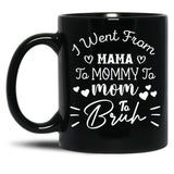 I Went From Mama To Mommy To Mom To Bruh (38) Black Coffee Mug