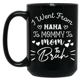 I Went From Mama To Mommy To Mom To Bruh (38) Black Coffee Mug