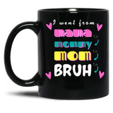 I Went From Mama To Mommy To Mom To Bruh (47) Black Coffee Mug