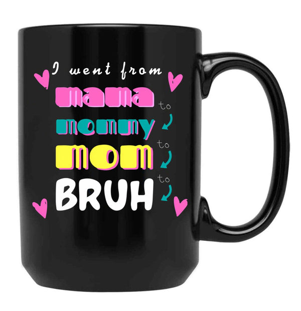 I Went From Mama To Mommy To Mom To Bruh (47) Black Coffee Mug - Black