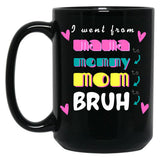 I Went From Mama To Mommy To Mom To Bruh (47) Black Coffee Mug