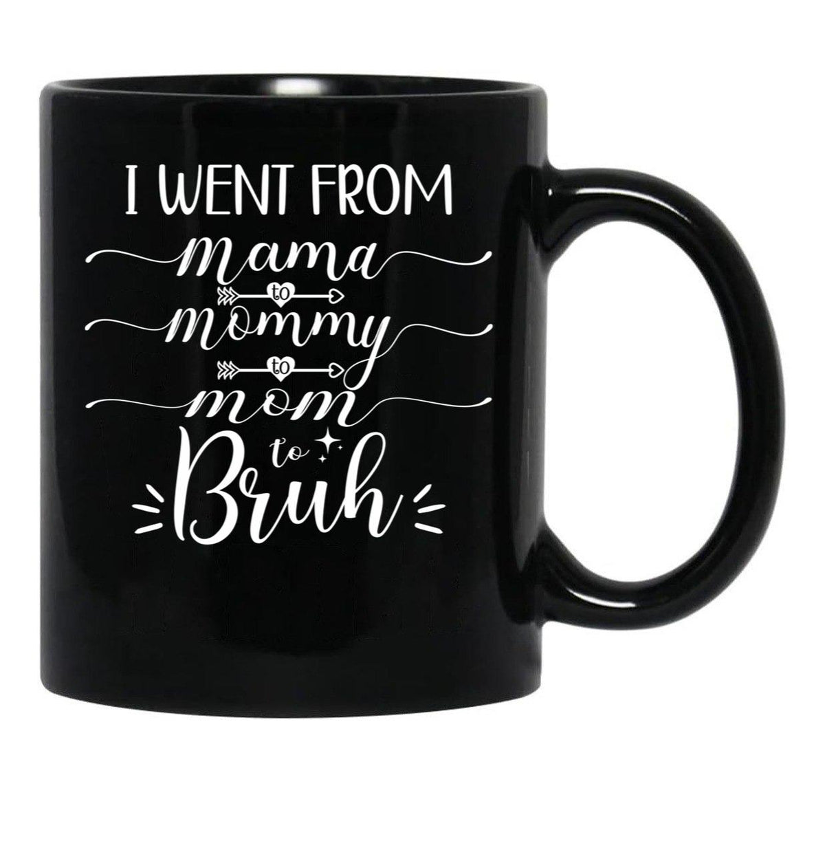 I Went From Mama To Mommy To Mom To Bruh (54) Black Coffee Mug - Black