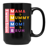 I Went From Mama To Mummy To Mom To Bruh Black Coffee Mug - Black