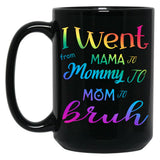 I Went To Mama To Mummy To Mom To Bruh (4) Black Coffee Mug