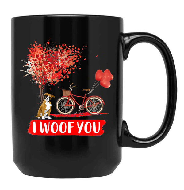 I Woof You Boxer Dog Valentine Gifts Black Coffee Mug - Black