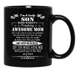 I'M A Lucky Son Because I'M Raised By A Freaking Awesome Mom (7) Black Coffee Mug - Black