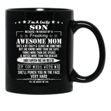 I'M A Lucky Son Because I'M Raised By A Freaking Awesome Mom (9) Black Coffee Mug - Black