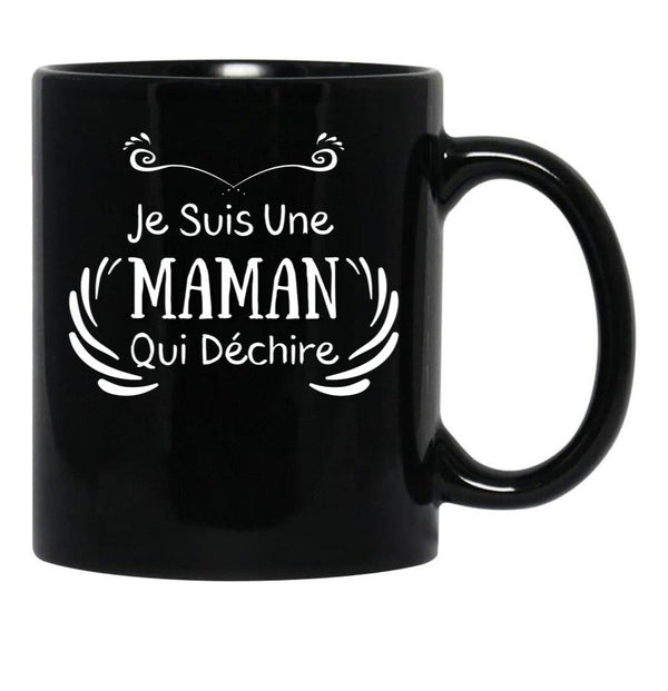I'M A Mom Who Rocks Black Coffee Mug - Black