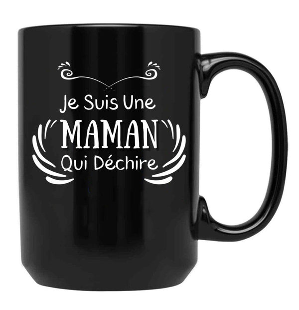 I'M A Mom Who Rocks Black Coffee Mug - Black
