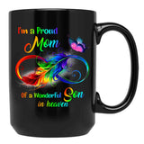 I'M A Proud Mom Of A Wonderful Son In Heaven 95 Son Funny Christmas Cute Dad Daughter Black Coffee Mug - Black