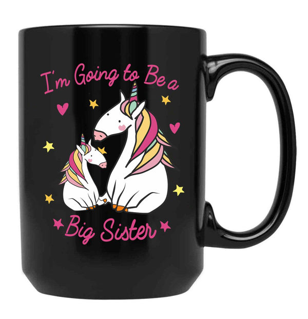 I'M Going To Be A Big Sister Cute Unicorn Girl With Rainbow Hair For Daughter Black Coffee Mug - Black