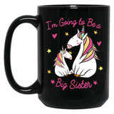 I'M Going To Be A Big Sister Cute Unicorn Girl With Rainbow Hair For Daughter Black Coffee Mug