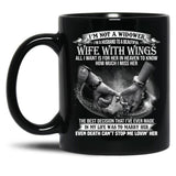 I'M Not A Widower I'M A Husband To A Beautiful Wife With Wings Black Coffee Mug