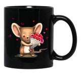 Illustration Of Cute Mouse With A Flower Bouquet Black Coffee Mug - Black