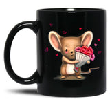 Illustration Of Cute Mouse With A Flower Bouquet Black Coffee Mug