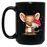 Illustration Of Cute Mouse With A Flower Bouquet Black Coffee Mug
