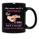It Takes The Strongest Woman To Be A Mom A Son With Wings Black Coffee Mug - Black