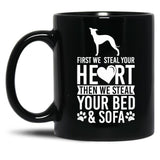 Italian Greyhound Stole Heart Bed  Black Coffee Mug