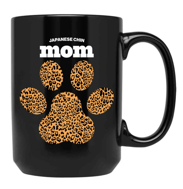 Japenese Chin Mom Cute Leopard Print Dog Paw For Dog Moms Fur Mamas Petpuppy Lovers Black Coffee Mug - Black
