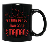 Je T'Aime Maman Joli Cadeau Fte Des Mres Pour Les Mamans Black Coffee Mug - Black