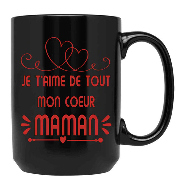 Je T'Aime Maman Joli Cadeau Fte Des Mres Pour Les Mamans Black Coffee Mug - Black